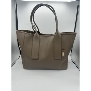 DKNY Grayson tote bag with monogram logo pouch in Truffle Color